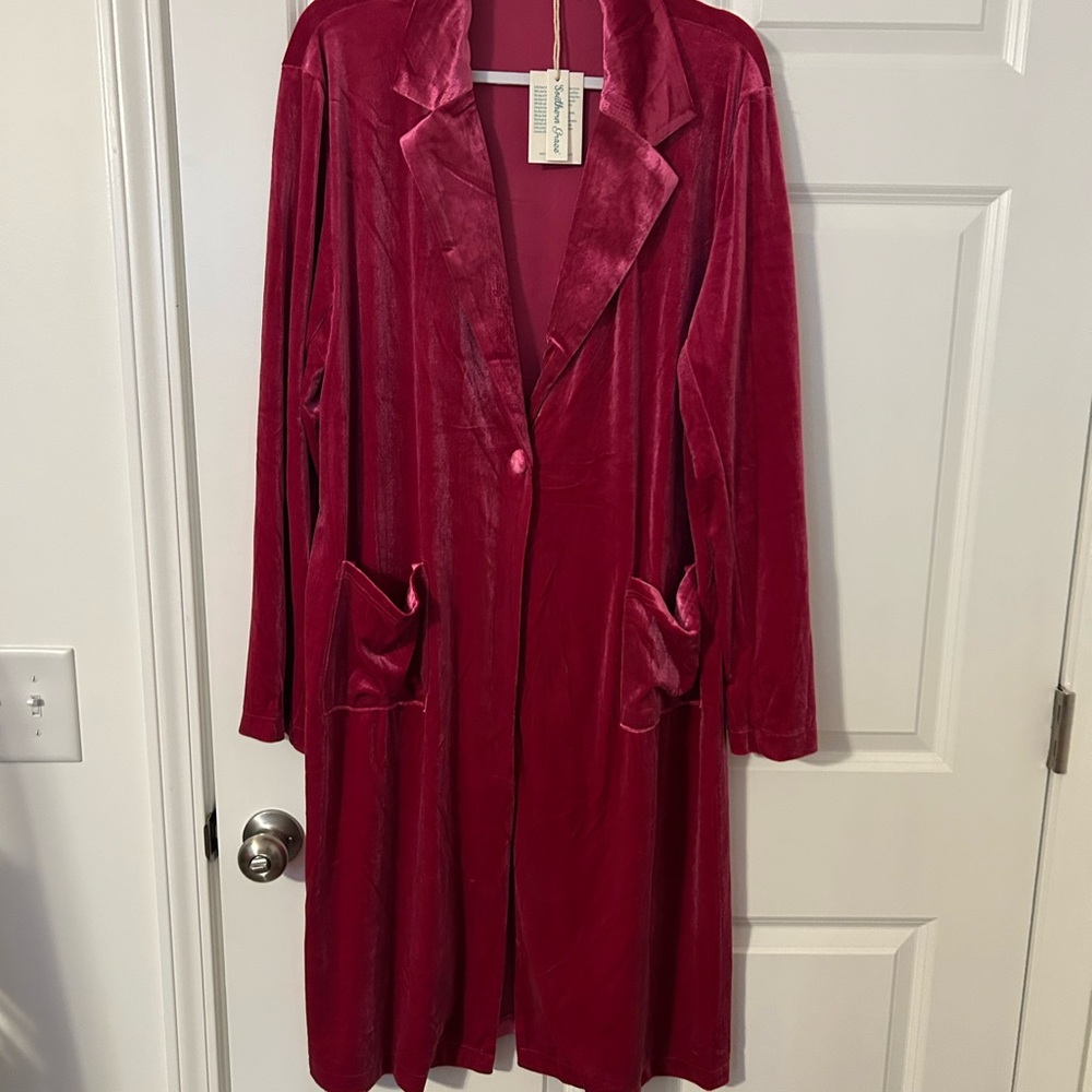 Southern Grace Velvet Trench Coat in Deep Pink